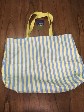 Open Story Blue & Yellow Striped Tote Bag (21"  x 16")